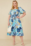 Square Neck Abstract Floral Cotton Linen Dress