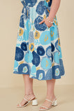 HY8136W Blue Plus Square Neck Abstract Floral Cotton Linen Dress Gif