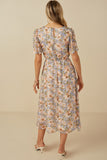 HY8161 Blue Womens Soft Floral V Neck Puff Sleeve Dress Detail