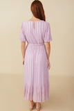 HY8181 Lavender Womens Popcorn Textured Belted Dress Detail