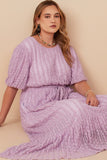 HY8181W Lavender Plus Popcorn Textured Belted Dress Pose