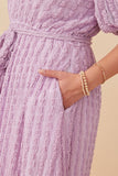 HY8181W Lavender Plus Popcorn Textured Belted Dress Gif