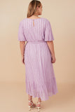 HY8181W Lavender Plus Popcorn Textured Belted Dress Front