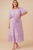 HY8181W Lavender Plus Popcorn Textured Belted Dress Detail