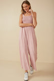 HY8186W Blush Plus Smocked Strappy Marled Knit Jumpsuit Front