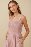 HY8186 Blush Womens Smocked Strappy Marled Knit Jumpsuit Gif