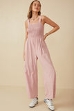 HY8186 Blush Womens Smocked Strappy Marled Knit Jumpsuit Detail