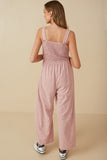 HY8186 Blush Womens Smocked Strappy Marled Knit Jumpsuit Front