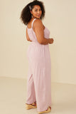 HY8186W Blush Plus Smocked Strappy Marled Knit Jumpsuit Full Body