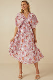 HY8194 Pink Womens Hazy Floral Elastic Detail Dress Front