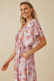 HY8194 Pink Womens Hazy Floral Elastic Detail Dress Detail