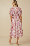 HY8194 Pink Womens Hazy Floral Elastic Detail Dress Back