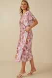 HY8194 Pink Womens Hazy Floral Elastic Detail Dress Side