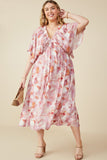 HY8194 Pink Womens Hazy Floral Elastic Detail Dress Pose