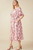 HY8194W Pink Plus Hazy Floral Elastic Detail Dress Side