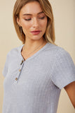 HY8209W Blue Plus Rib Knit Marled Henley Front