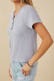 HY8209 Womens Rib Knit Marled Henley Side