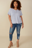 HY8209W Blue Plus Rib Knit Marled Henley Full Body