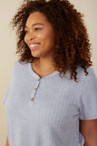 HY8209W Blue Plus Rib Knit Marled Henley Detail