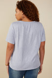 HY8209W Blue Plus Rib Knit Marled Henley Back