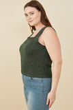 HY8210W Green Plus Notch Detail Rib Knit Fitted Tank Gif