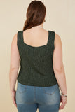 HY8210W Green Plus Notch Detail Rib Knit Fitted Tank Full Body