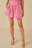 HY8211W Pink Plus Garment Dyed Smock Detail Shorts Front