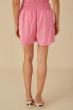 HY8211 Pink Womens Garment Dyed Smock Detail Shorts Side