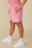 HY8211 Pink Womens Garment Dyed Smock Detail Shorts Front 2