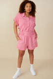 HY8211W Pink Plus Garment Dyed Smock Detail Shorts Side