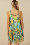 HY8217 Blue Mix Womens Textured Botanical Print Tiered Tank Dress Back