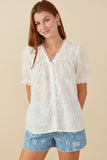 HY8222 Womens Floral Crochet Eyelet And Lace Blouse Front