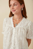 HY8222 Womens Floral Crochet Eyelet And Lace Blouse Detail