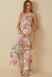 Romantic Floral Smocked One Shoulder Jumpsuit