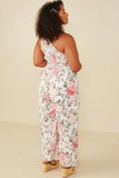 HY8232W Pink Plus Romantic Floral Smocked One Shoulder Jumpsuit Side