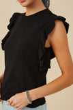 HY8264 Womens Ribbed Ruffled Detail Knit Tank Full Body