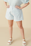 HY8280W Light Denim Plus Fray Detail Illusion Hem Denim Shorts Front