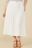 HY8281W Off White Plus Mix Media Denim Midi Skirt Front