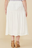 HY8281W Off White Plus Mix Media Denim Midi Skirt Back