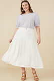 HY8281W Off White Plus Mix Media Denim Midi Skirt Full Body