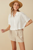 Textured Boxy Fit Cropped Button Up Shirt