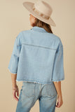 HY8321 Light Denim Womens Frayed Hem Boxy Cropped Denim Chore Jacket Side