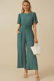 HY8329W Teal Plus Twist Waist Wide Leg Jumpsuit Full Body