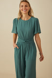 HY8329 Teal Womens Twist Waist Wideleg Jumpsuit Front