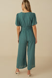 HY8329 Teal Womens Twist Waist Wideleg Jumpsuit Back