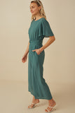 HY8329 Teal Womens Twist Waist Wideleg Jumpsuit Side