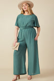 HY8329 Teal Womens Twist Waist Wideleg Jumpsuit Full Body