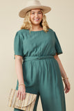 HY8329W Teal Plus Twist Waist Wide Leg Jumpsuit Front