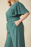 HY8329W Teal Plus Twist Waist Wide Leg Jumpsuit Detail