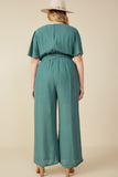 HY8329W Teal Plus Twist Waist Wide Leg Jumpsuit Back